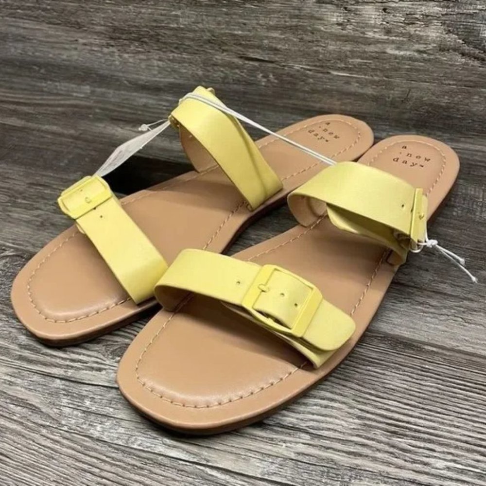 A New Day Penny Two Band Buckle Sandals Yellow 7 - Picture 1 of 3